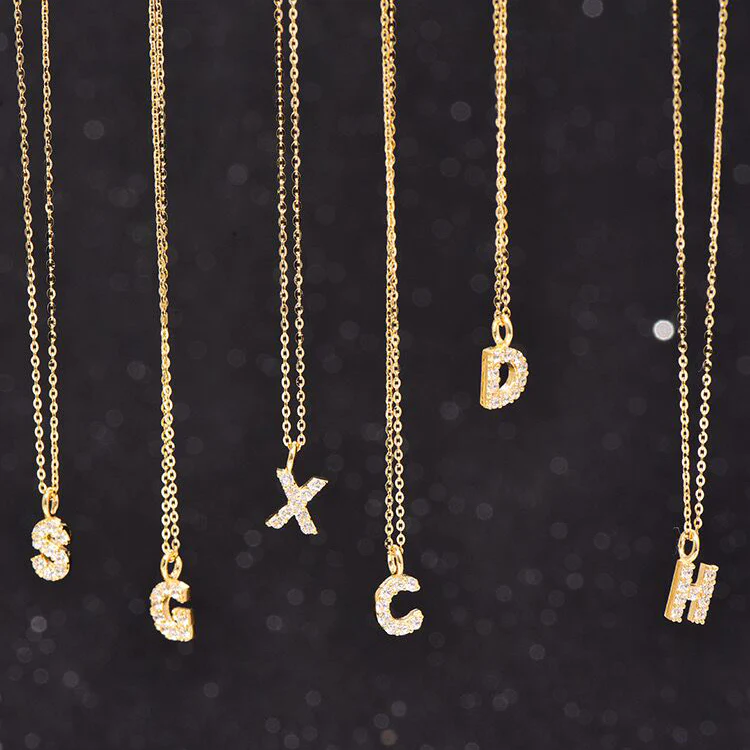 SOLID 14K GOLD INITIAL ZIRCON NECKLACE